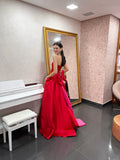 Sexy A line Strapless Red Long Prom Dresses Party Dress 20th Birthday Outfits Graduation Dresses HZ1121