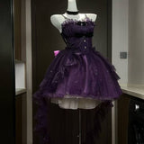 Sweet Ball Gown Spaghetti Straps Grape Short Mini Formal 8th Grade Homecoming Dresses Middle School Cocktail Dress Hoco Outfits Lolita Dress HZ1121