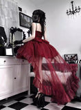Goth Ball Gown Spaghetti Straps Burgundy Short Mini Formal 8th Grade Homecoming Dresses Middle School Lolita Dress Birthday Outfits Lolita Dress HZ1121