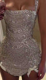 Sexy Sheath Square Champagne Beads Grad Dress Inspo Short Mini Formal 8th Grade Homecoming Dresses High School Hoco Court Dress Graduation Dress Cocktail Dress Birthday Outfits HZ1121