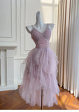Vintage A line Straps Tulle Pink Layers Short Mini Formal 8th Grade Homecoming Dresses Middle School Short Cocktail Dress Hoco Outfits HZ1121
