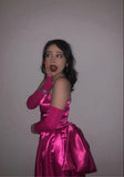 Pretty Ball Gown Strapless Pink Satin Formal Homecoming Dresses Short 21st Birthday Outfits Graduation Dress Mini Cocktail Dresses HZ1121
