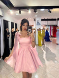 Cute A Line Straps Pink Satin Short Formal 8th Grade Homecoming Dresses Middle School Cocktail Dress Hoco Outfits HZ1121