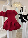 Cute Ball Gown Off The Shoulder White Satin Short Formal 8th Grade Homecoming Dresses Middle School Cocktail Dress Hoco Outfits HZ1121