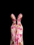 Vintage Mermaid Sweetheart Pink Chiffon Floral Backless Long Prom Dresses Party Dress 18th Birthday Outfits Graduation Dresses HZ1121