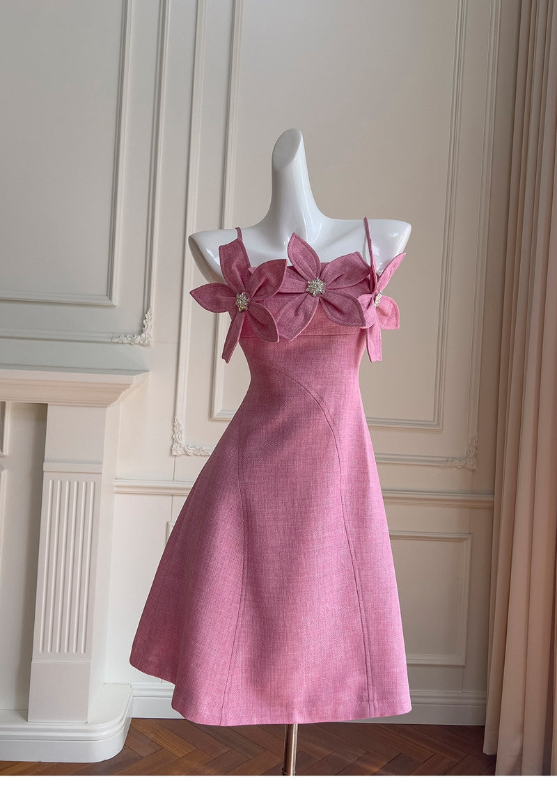 Cute A line Spaghetti Straps Floral Satin Short Pink Homecoming Dress – cfgqzc
