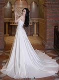 Romantic Bridal Dress A line Sweetheart Satin White Slit Wedding Dresses Minimalist Bridal Gowns HZ1121
