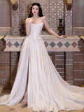 Romantic Bridal Dress A line Sweetheart Satin White Slit Wedding Dresses Minimalist Bridal Gowns HZ1121