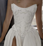 Romantic Bridal Dress A line Sweetheart Satin White Slit Wedding Dresses Minimalist Bridal Gowns HZ1121