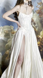 Romantic Bridal Dress A line Sweetheart Satin White Slit Wedding Dresses Minimalist Bridal Gowns HZ1121
