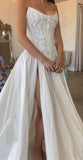 Romantic Bridal Dress A line Sweetheart Satin White Slit Wedding Dresses Minimalist Bridal Gowns HZ1121