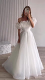 Simple Wedding Dress Ball Gown Off The Shoulder White Organza Wedding Dresses Bridal Gowns HZ1121