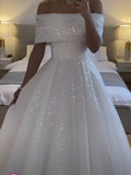 Simple Wedding Dress Ball Gown Off The Shoulder White Sequin Wedding Dresses Bridal Gowns HZ1121