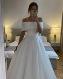 Simple Wedding Dress Ball Gown Off The Shoulder White Sequin Wedding Dresses Bridal Gowns HZ1121