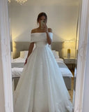 Simple Wedding Dress Ball Gown Off The Shoulder White Sequin Wedding Dresses Bridal Gowns HZ1121