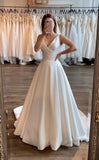 Simple Wedding Dress Ball Gown V Neck Satin White Wedding Dresses Bridal Gowns HZ1121