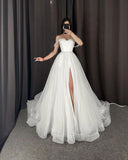 Simple Wedding Dress Ball Gown Off The Shoulder White Long Slit Wedding Dresses Bridal Gowns HZ1121