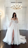 Simple Wedding Dress Ball Gown Off The Shoulder White Long Sleeves Lace Wedding Dresses Bridal Gowns HZ1121