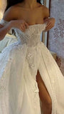 Rustic Wedding Dress Ball Gown Off The Shoulder White Lace Wedding Dresses Bridal Gowns HZ1121