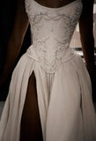 Romantic Bridal Dress A line Sweetheart Satin White Slit Wedding Dresses Minimalist Bridal Gowns HZ1121