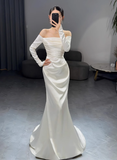 Romantic Bridal Gown Mermaid Off The Shoulder Satin Wedding Dresses Minimalist Bridal Gowns HZ1121