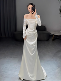 Romantic Bridal Gown Mermaid Off The Shoulder Satin Wedding Dresses Minimalist Bridal Gowns HZ1121