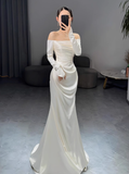 Romantic Bridal Gown Mermaid Off The Shoulder Satin Wedding Dresses Minimalist Bridal Gowns HZ1121