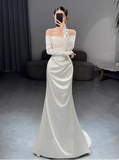Romantic Bridal Gown Mermaid Off The Shoulder Satin Wedding Dresses Minimalist Bridal Gowns HZ1121