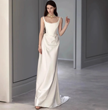 Romantic Bridal Gown Mermaid Square Satin Wedding Dresses Minimalist Bridal Gowns HZ1121