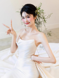 Romantic Bridal Gown Mermaid Strapless Satin Wedding Dresses Minimalist Bridal Gowns HZ1121