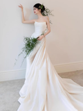Romantic Bridal Gown Mermaid Strapless Satin Wedding Dresses Minimalist Bridal Gowns HZ1121