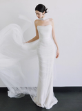 Romantic Bridal Gown Mermaid Strapless Tulle White Wedding Dresses Minimalist Bridal Gowns HZ1121