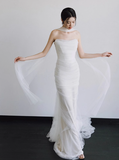 Romantic Bridal Gown Mermaid Strapless Tulle White Wedding Dresses Minimalist Bridal Gowns HZ1121