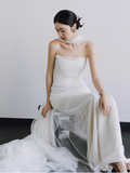 Romantic Bridal Gown Mermaid Strapless Tulle White Wedding Dresses Minimalist Bridal Gowns HZ1121