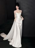 Romantic Bridal Gown Mermaid Strapless Satin White Wedding Dresses Minimalist Bridal Gowns HZ1121