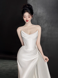 Romantic Bridal Gown Mermaid Strapless Satin White Wedding Dresses Minimalist Bridal Gowns HZ1121