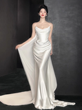 Romantic Bridal Gown Mermaid Strapless Satin White Wedding Dresses Minimalist Bridal Gowns HZ1121