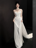 Romantic Bridal Gown Mermaid Strapless Satin White Wedding Dresses Minimalist Bridal Gowns HZ1121