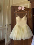 Simple A line Spaghetti Straps Tulle Beige Homecoming Dress Summer Hoco Dresses Cocktail Dress HZ1121