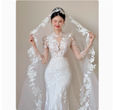 Romantic Bridal Gown Mermaid V Neck Lace White Wedding Dresses Minimalist Bridal Gowns HZ1121