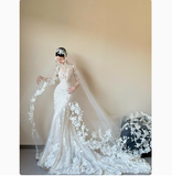 Romantic Bridal Gown Mermaid V Neck Lace White Wedding Dresses Minimalist Bridal Gowns HZ1121