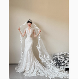 Romantic Bridal Gown Mermaid V Neck Lace White Wedding Dresses Minimalist Bridal Gowns HZ1121