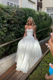 Simple Wedding Dress Ball Gown Strapless Satin White Long Wedding Dresses Bridal Gowns HZ1121