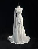 Vintage Bridal Gown Mermaid One Shoulder White Long Wedding Dresses Minimalist Bridal Gowns HZ1121