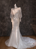 Retro Wedding Dress Mermaid High Neck Lace Long Sleeves White Wedding Dresses Bridal Gowns HZ1121