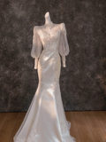 Retro Wedding Dress Mermaid High Neck Lace Long Sleeves White Wedding Dresses Bridal Gowns HZ1121
