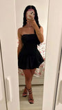 Simple Ball Gown Strapless Black Homecoming Dress Summer Hoco Dresses Cocktail Dress HZ1121