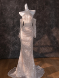 Retro Wedding Dress Mermaid High Neck Sequin Long Sleeves White Wedding Dresses Bridal Gowns HZ1121