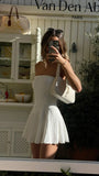 Simple A line Strapless Chiffon White Homecoming Dress Summer Hoco Dresses Cocktail Dress HZ1121