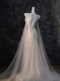 Simple Wedding Dress Mermaid Strapless Light Pink Tulle Long Wedding Dresses Bridal Gowns HZ1121